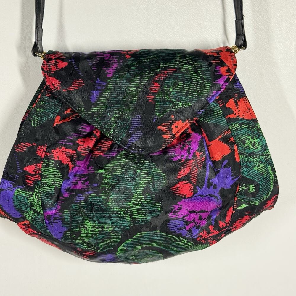 Vintage J. Renee Floral Clutch Crossbody Evening Bag Abstract Pleated Purse